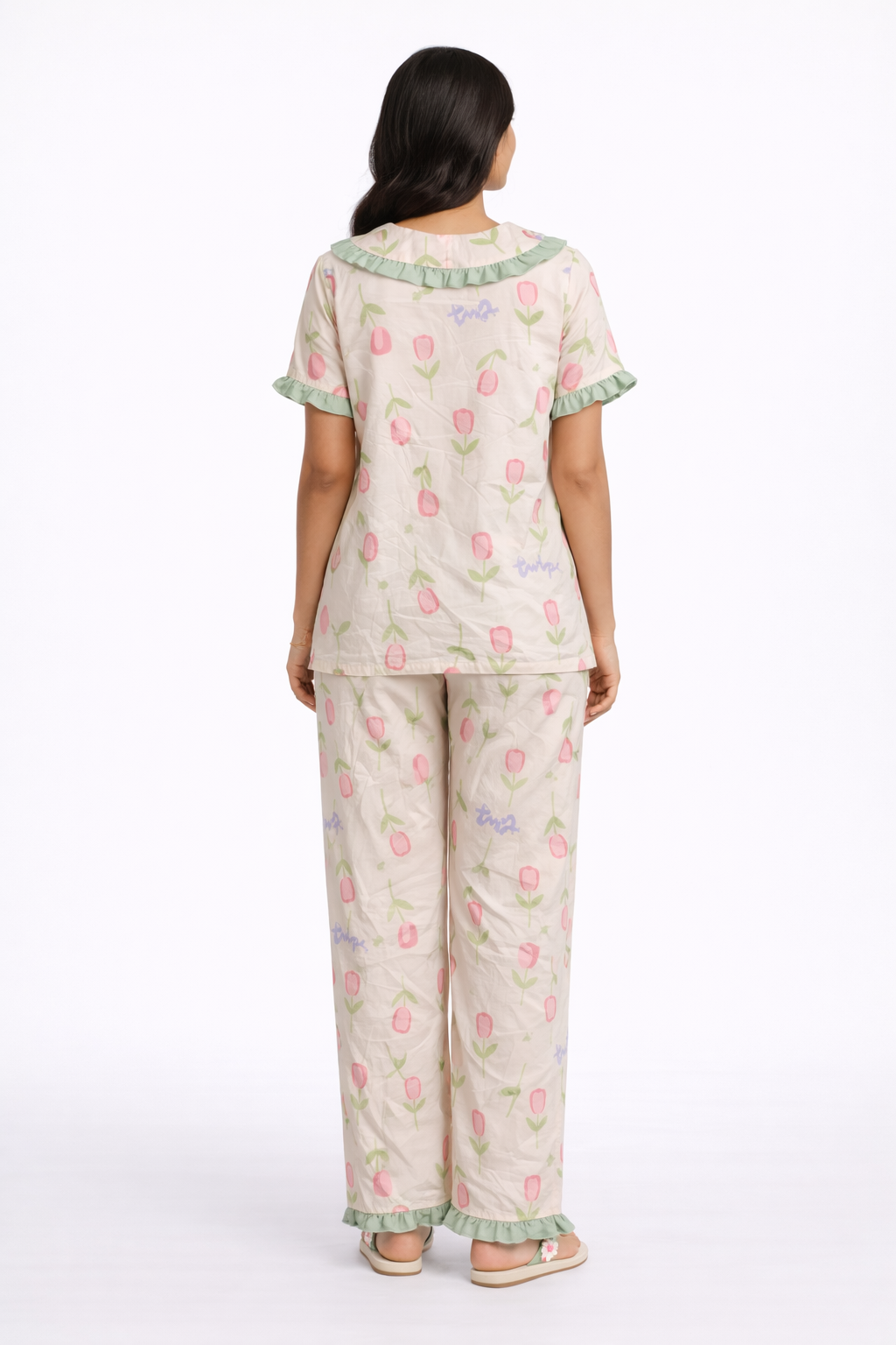 Green Tulips Night Suit