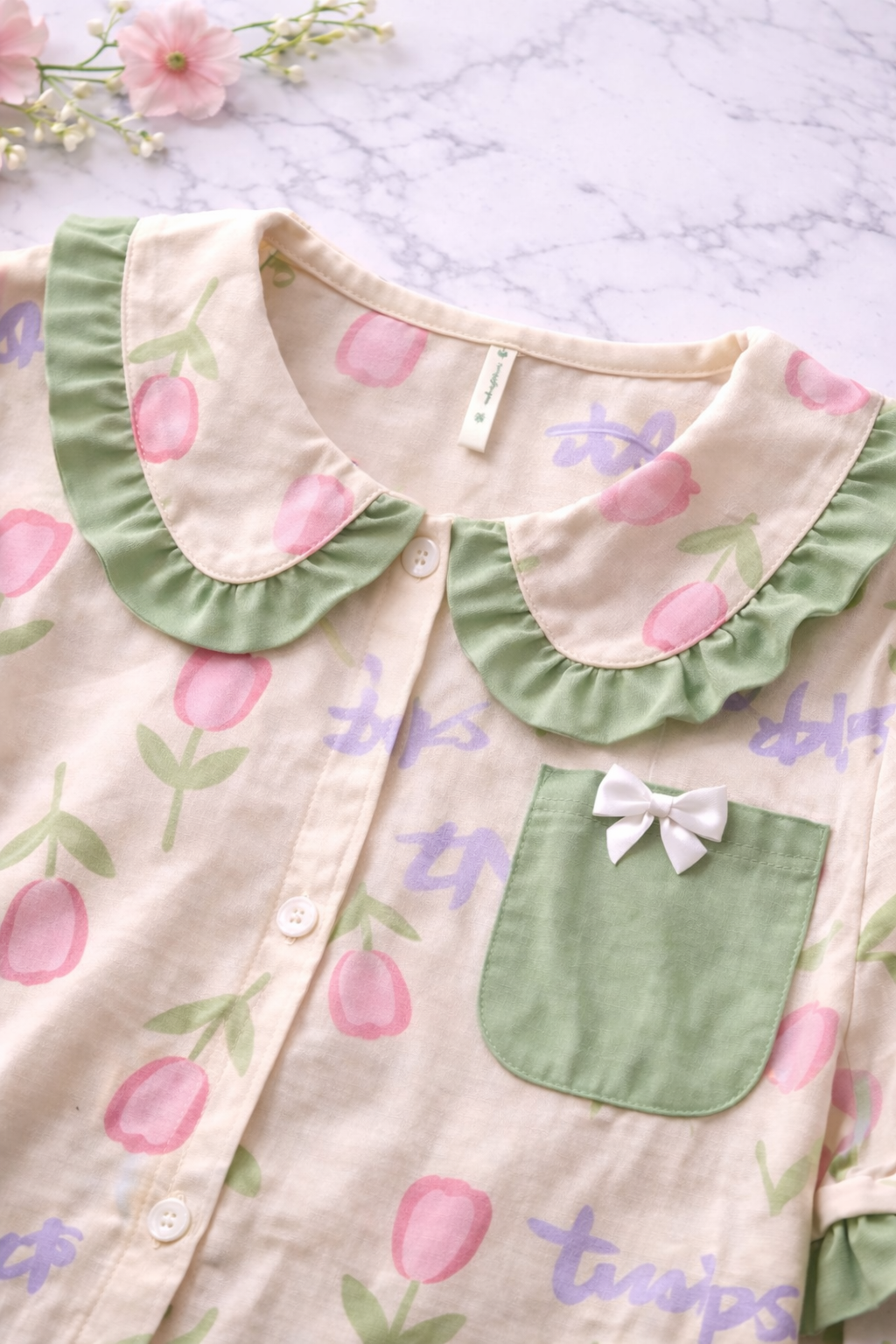 Green Tulips Night Suit