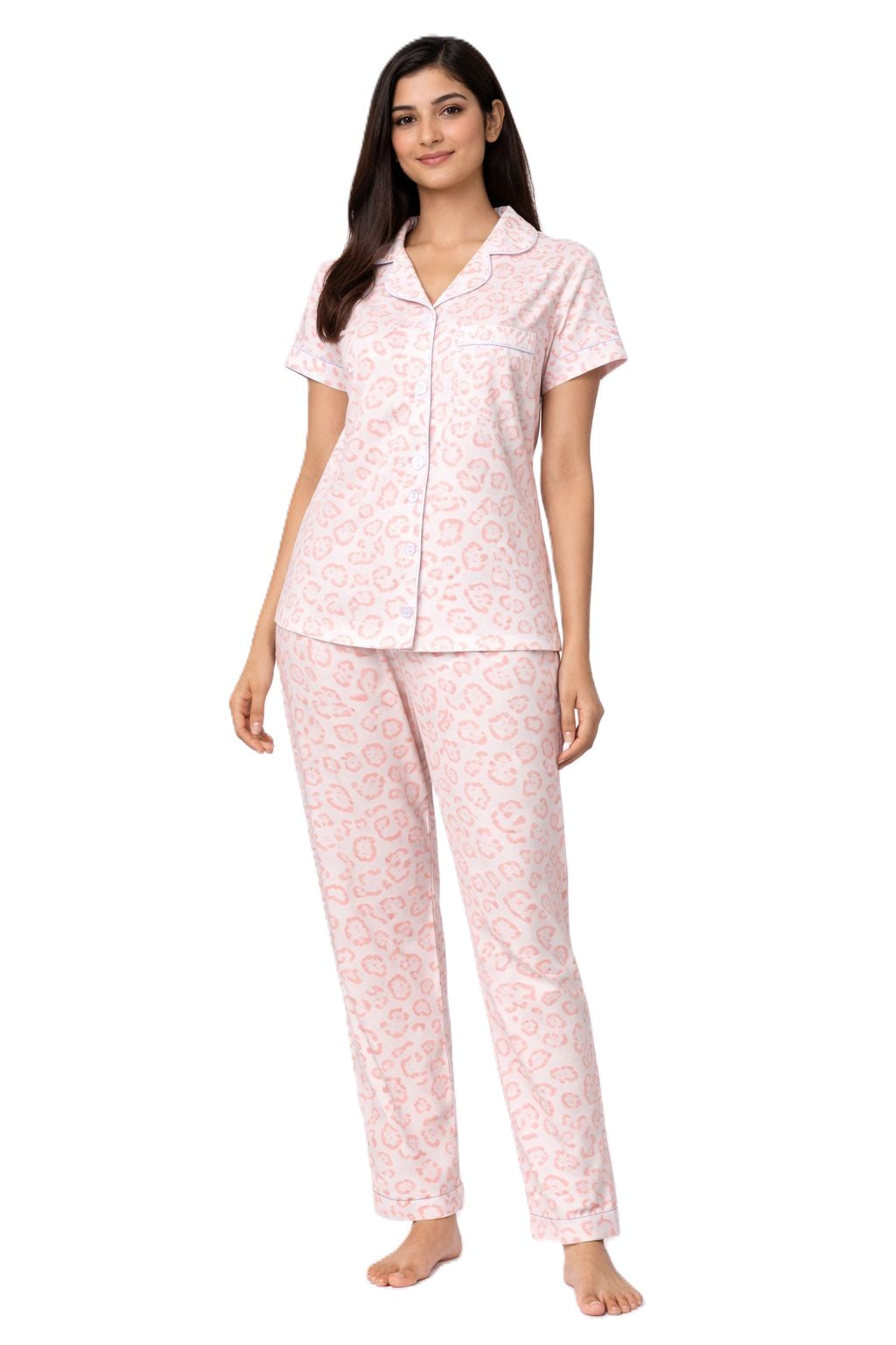 Pink Leopard Print Night Suit